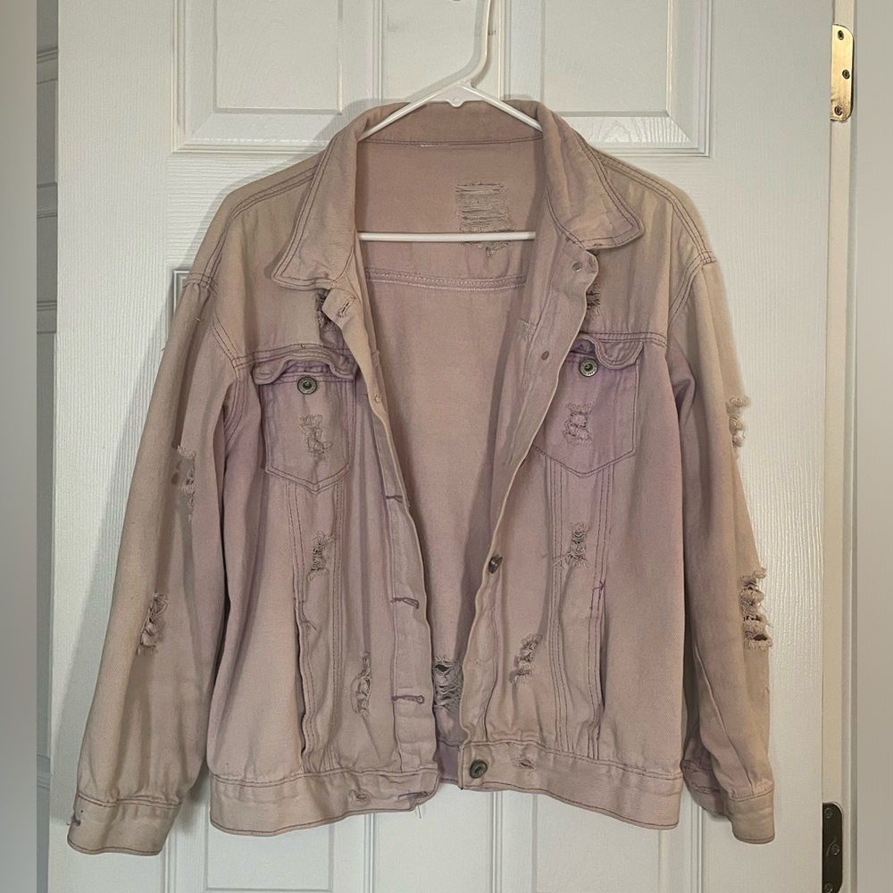 Lilac Distressed Denim Jean Jacket Size Small